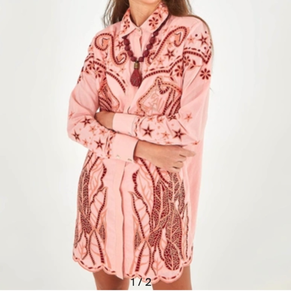FARM Rio Pink Embroidered Midi Dress